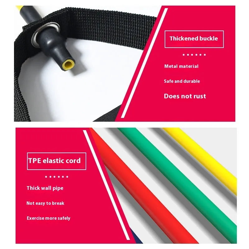 Adjustable chest expander with TPE tension rope in five colour-coded resistance levels