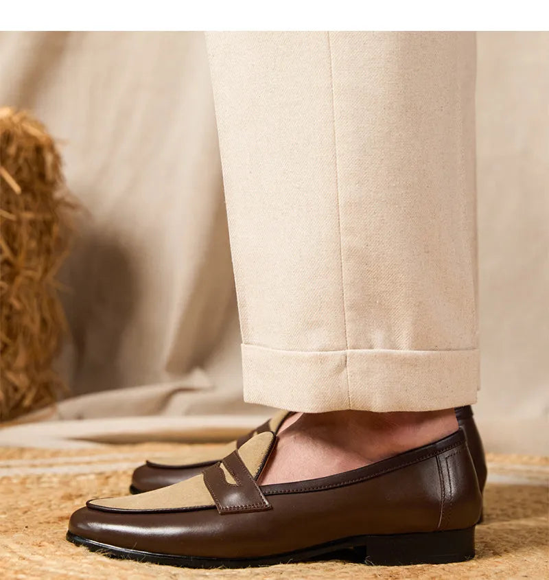 Coffee grey suede leather loafers with rubber sole and British style design