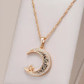 Rose gold star and moon necklace with zircon stones on adjustable water wave chain