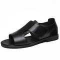 Men's black and brown casual sandals with cowhide upper and rubber sole