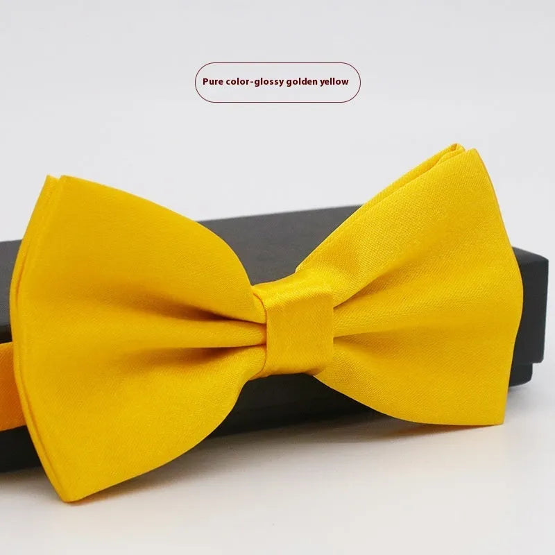 Flat head style polyester bow tie showing traditional formal design
