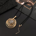 Vintage geometric plaid pendant necklace on snakeskin wax rope chain in gold finish