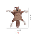 Brown plush fox dog toy with cotton rope limbs and embroidered eyes on a white background.