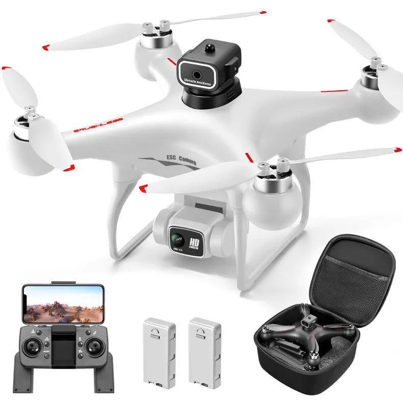 Black S116 brushless toy UAV drone with four propellers, shown with its remote control.