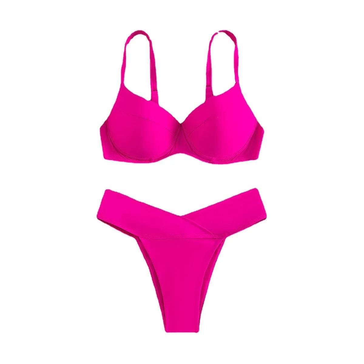 Women's solid colour bikini swimsuit in fluorescent pink, green, blue, orange or black with briefs cut