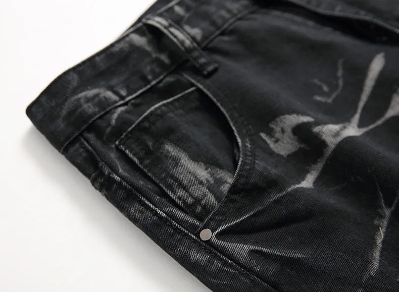 Ripped black straight-leg denim jeans for men in plus size range, front view
