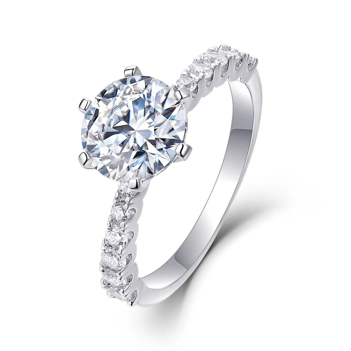 Goddess's Blessing wedding ring set with 2-carat moissanite, S925 silver platinum-plated, sizes 5-9, gift box.