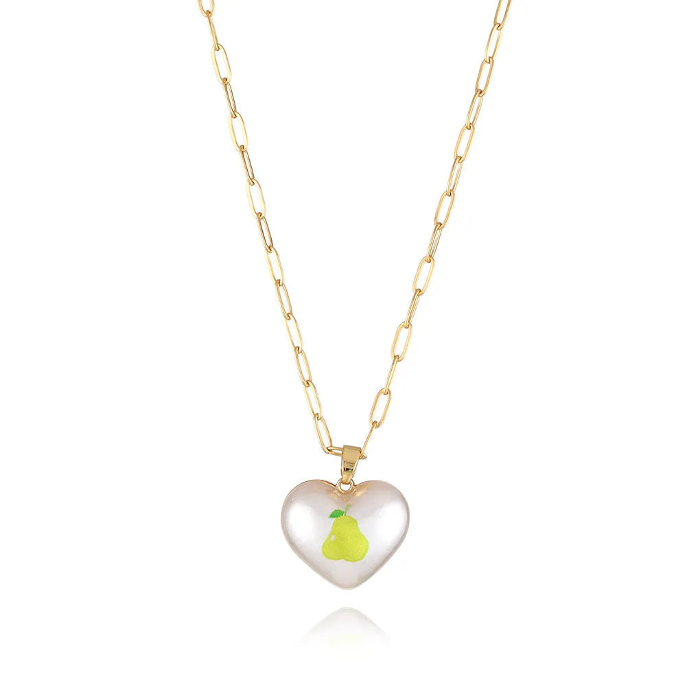Girl's adjustable necklace with a heart and geometric fruit charms on a chain