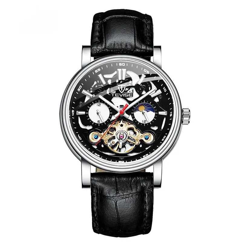 Men's tourbillon mechanical watch with luminous hands showing rose black metal variant