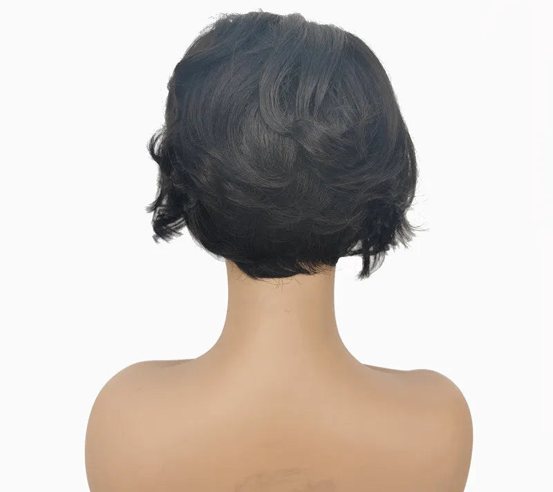 Real hair lace wig for ladies, short hand woven style with oblique bangs, colour CYFZ1004F