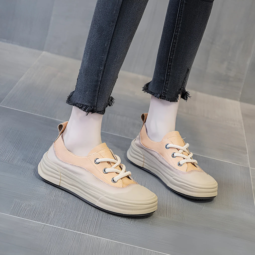 Women's matcha green platform sneakers made from cowhide with a lace-up front and pigskin lining.
