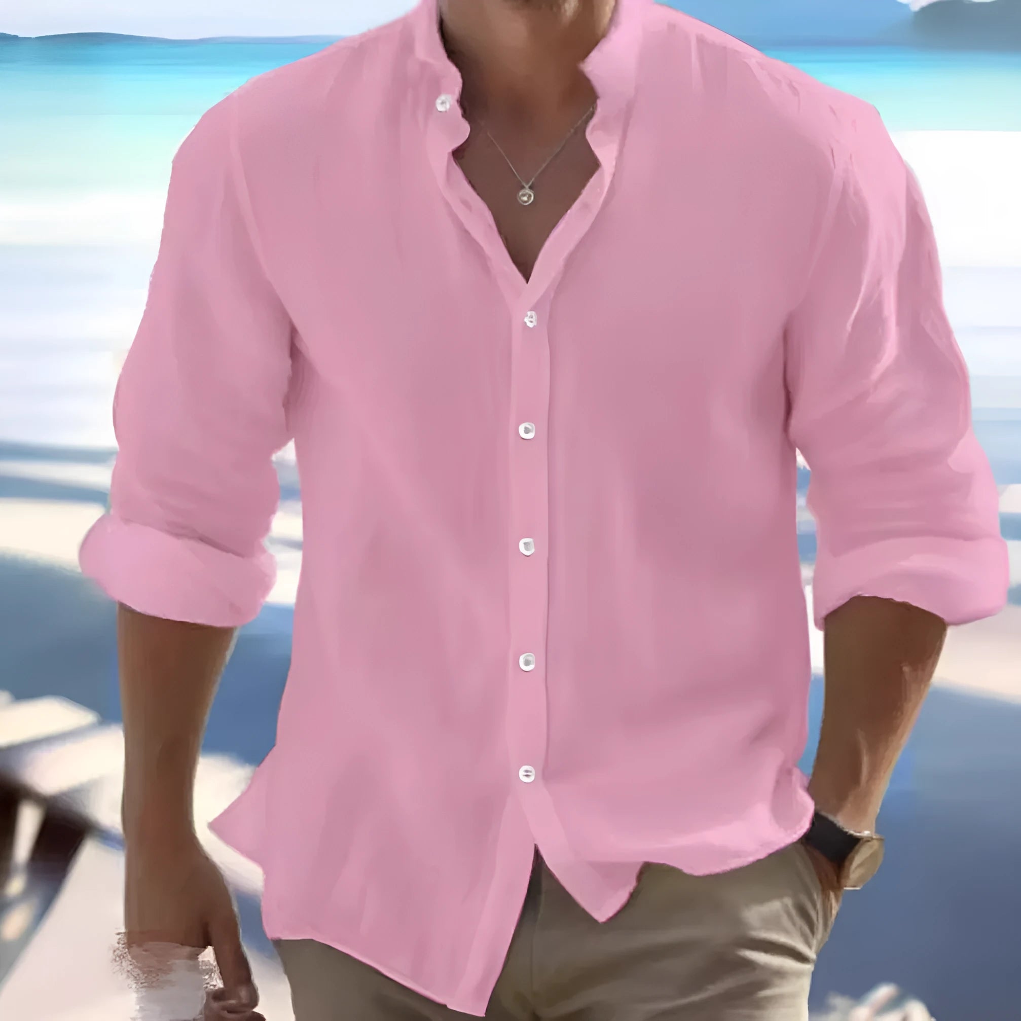 Men's long-staple cotton button beach shirt in a casual pullover style