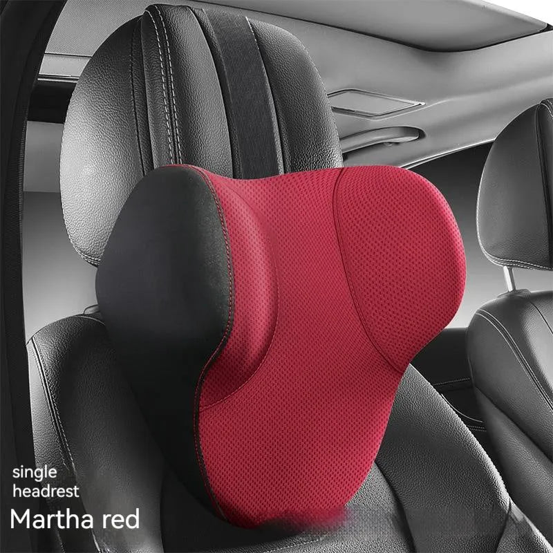 Memory foam car headrest pillow and matching lumbar support pillow with knitted fabric.