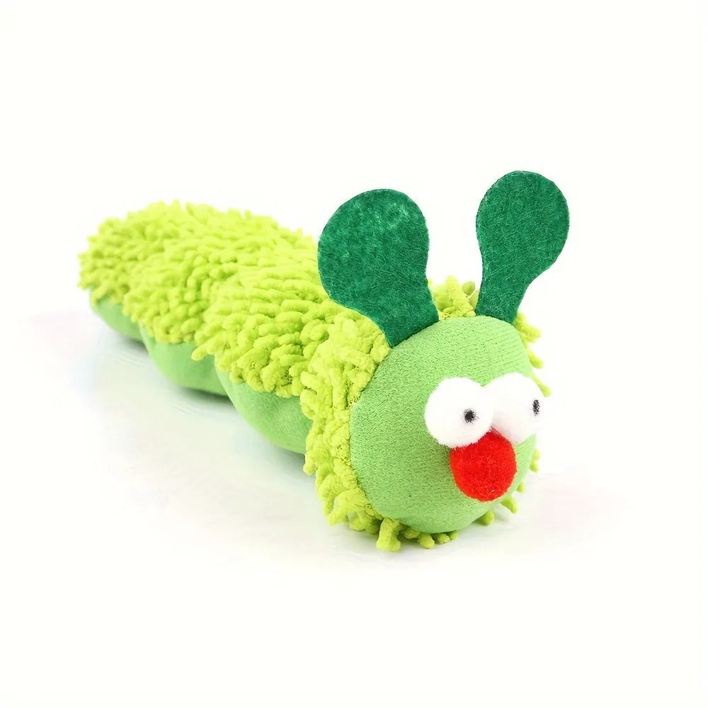 Green interactive plush cat toy pillow with rechargeable electronics.