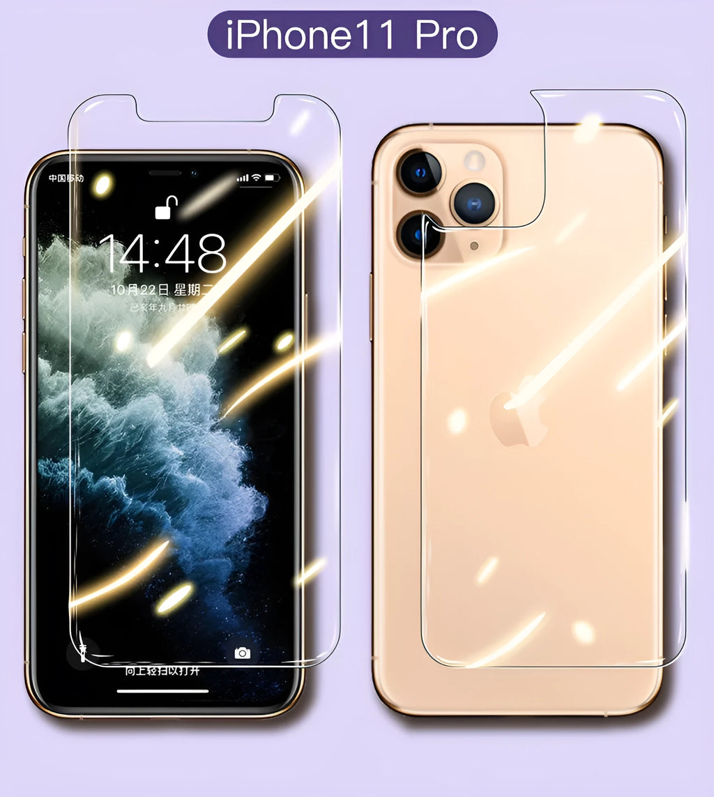 Apple iPhone tempered glass screen protector and rear film kit with True 10D explosion-proof construction