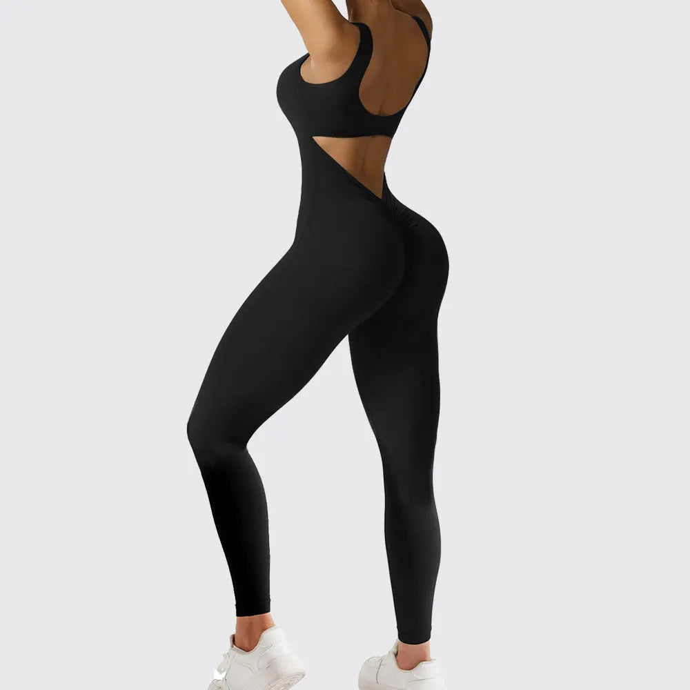 Women's sleeveless flare jumpsuit yoga pants in high elasticity polyester fabric