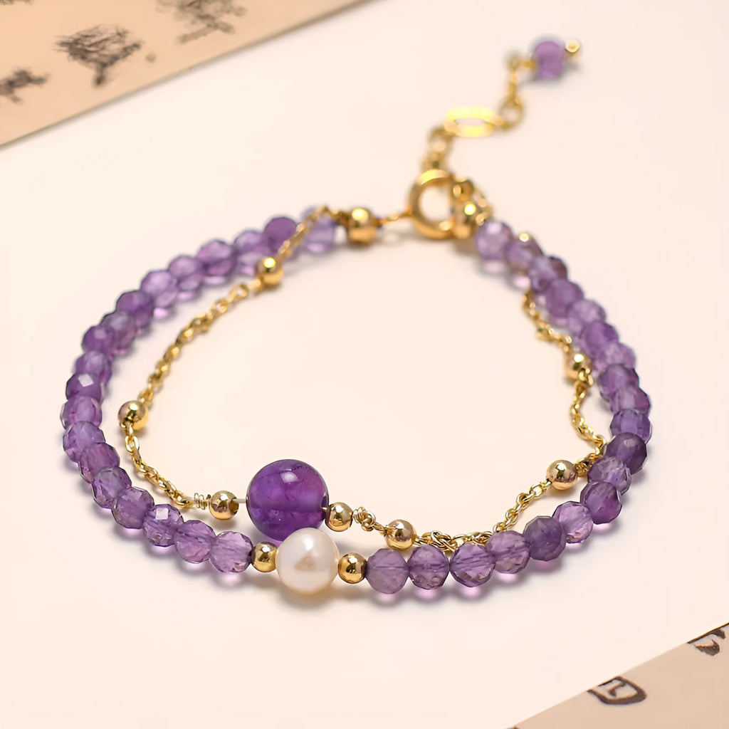 Chinese style amethyst crystal bracelet with diamond-shaped electroplated jewellery for women