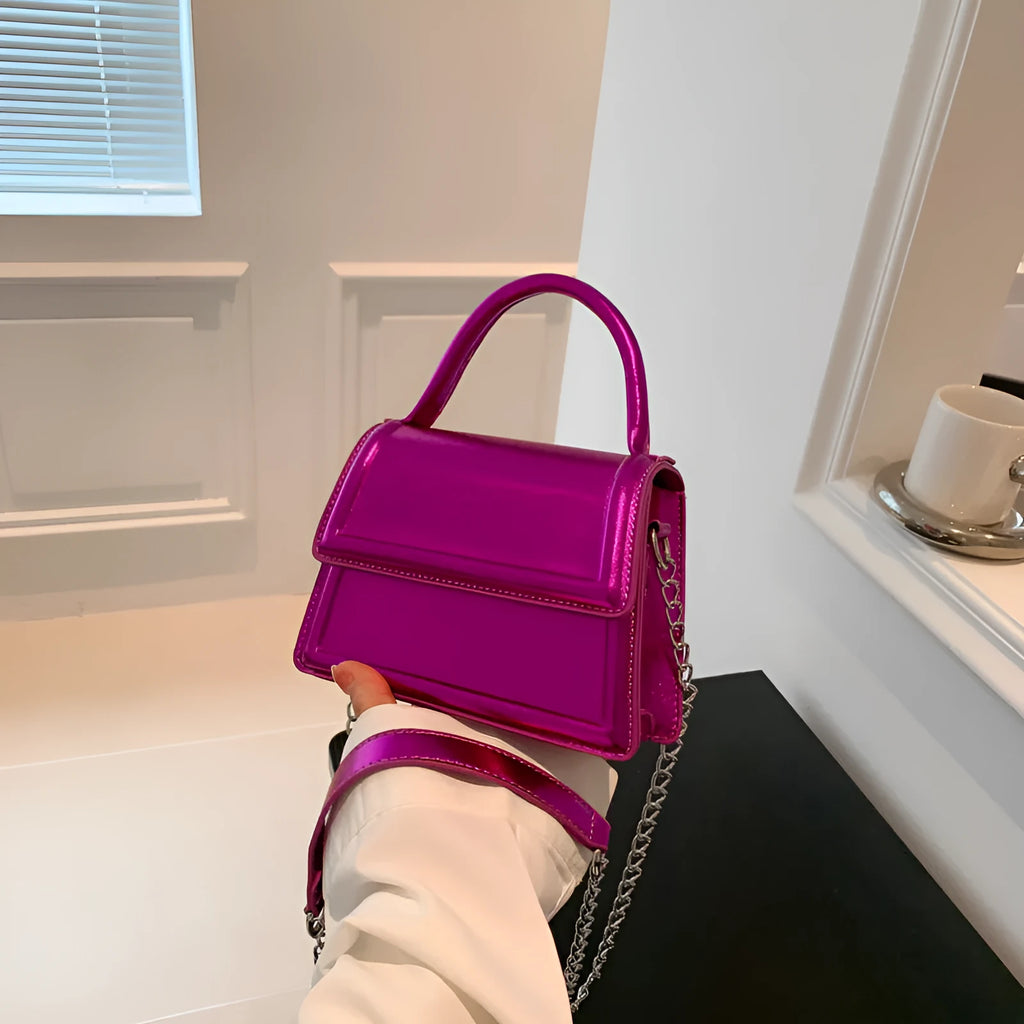 Retro PU leather crossbody shoulder bag with horizontal square shape and sewing line detailing