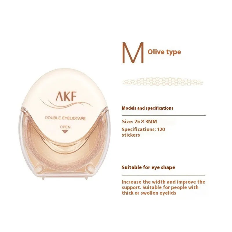 Invisible natural lace double eyelid stickers in Crescent S, M, and Olive M shapes, 120 per pack