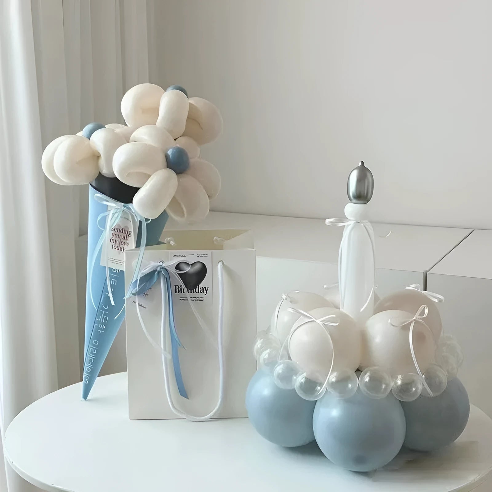 Finished balloon bouquet cake DIY material package with round cake-shaped balloon base for celebration decorations