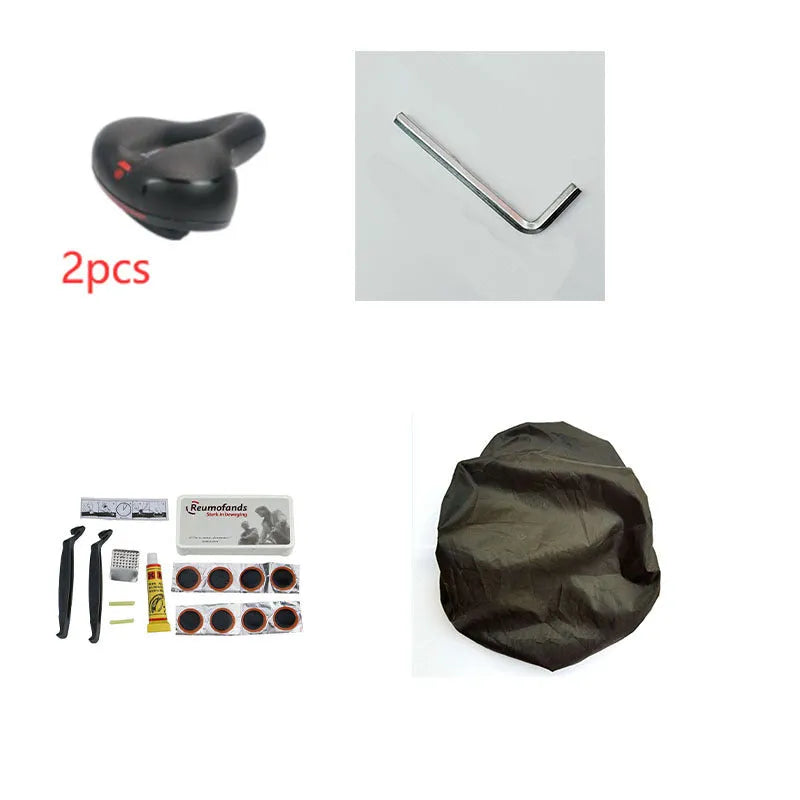Bicycle cushion with waterproof cover and repair tools including wrench and tire patches