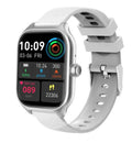 Black full touch screen smartwatch with silicone strap on a wrist, displaying health metrics.