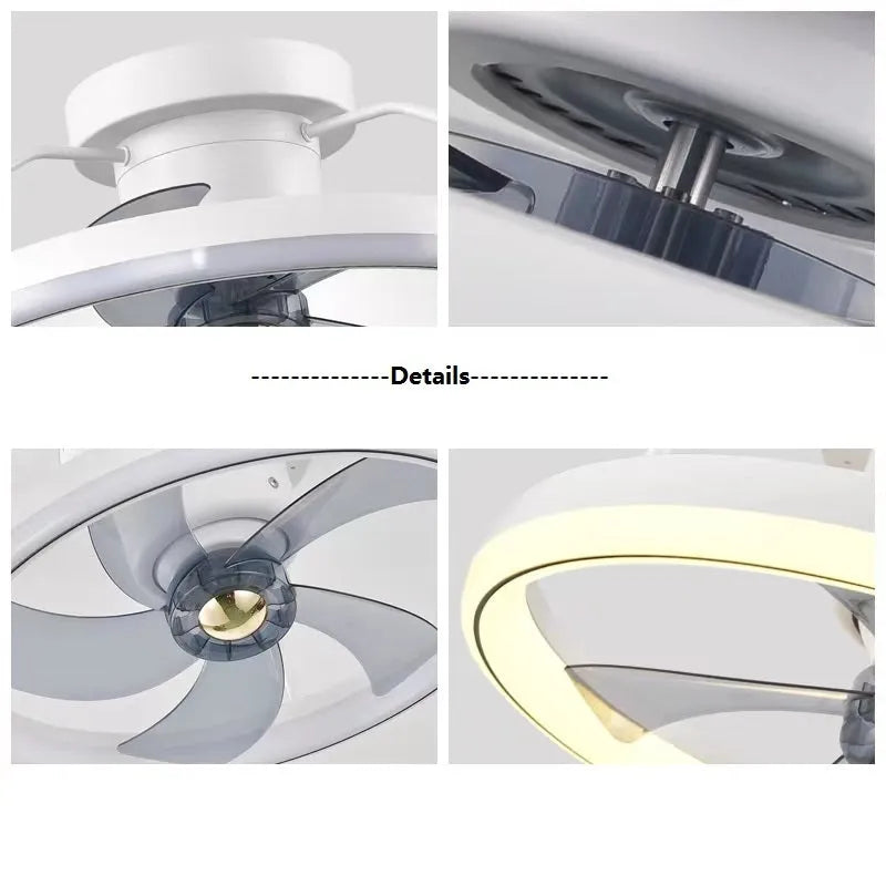 Modern ceiling fan lamp with integrated light fixture, 500mm diameter with PC blades and acrylic lampshade