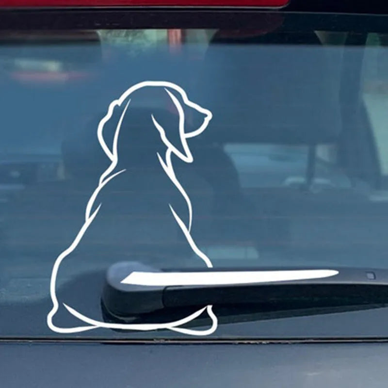 Cartoon wiper back dog rear gear car window vinyl decal in black and white colour options