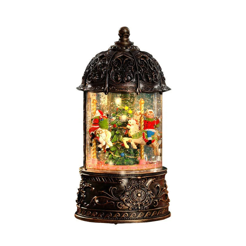 Christmas carousel music box with old man and tree design in Carousel Bronze or Red Carousel plastic