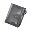 Men's 13842 short PU leather wallet, zip buckle, square vertical, 12.8x9.8x2.5cm, card passport slots