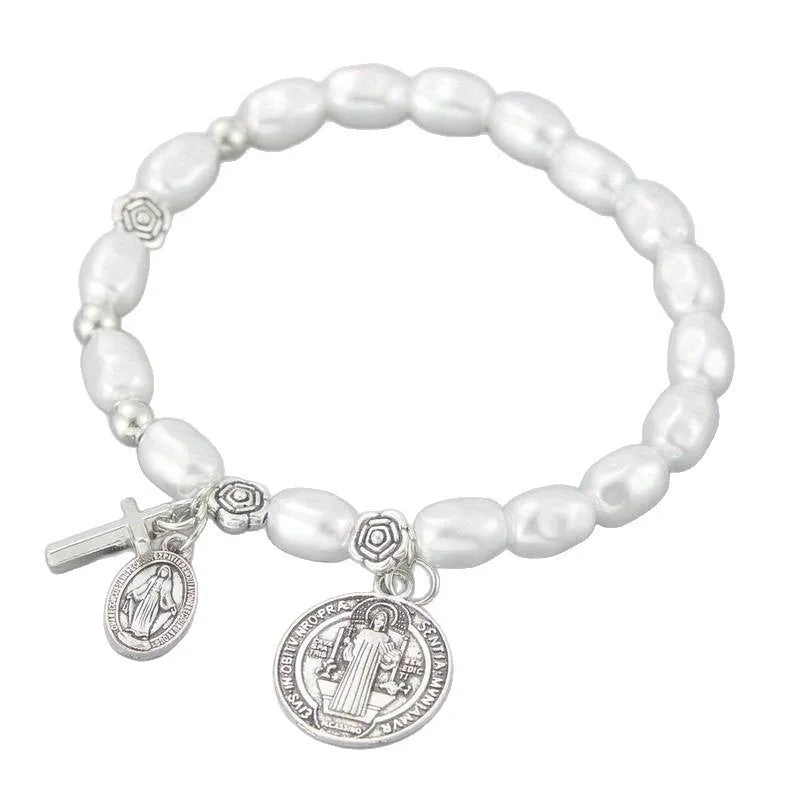 Silver metal beaded flower bracelet for women with retro style and electroplated finish