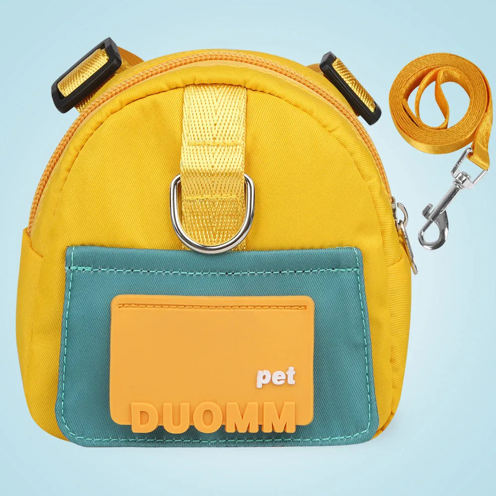 Blue adjustable pet backpack harness with storage compartments and breathable mesh panels for dogs