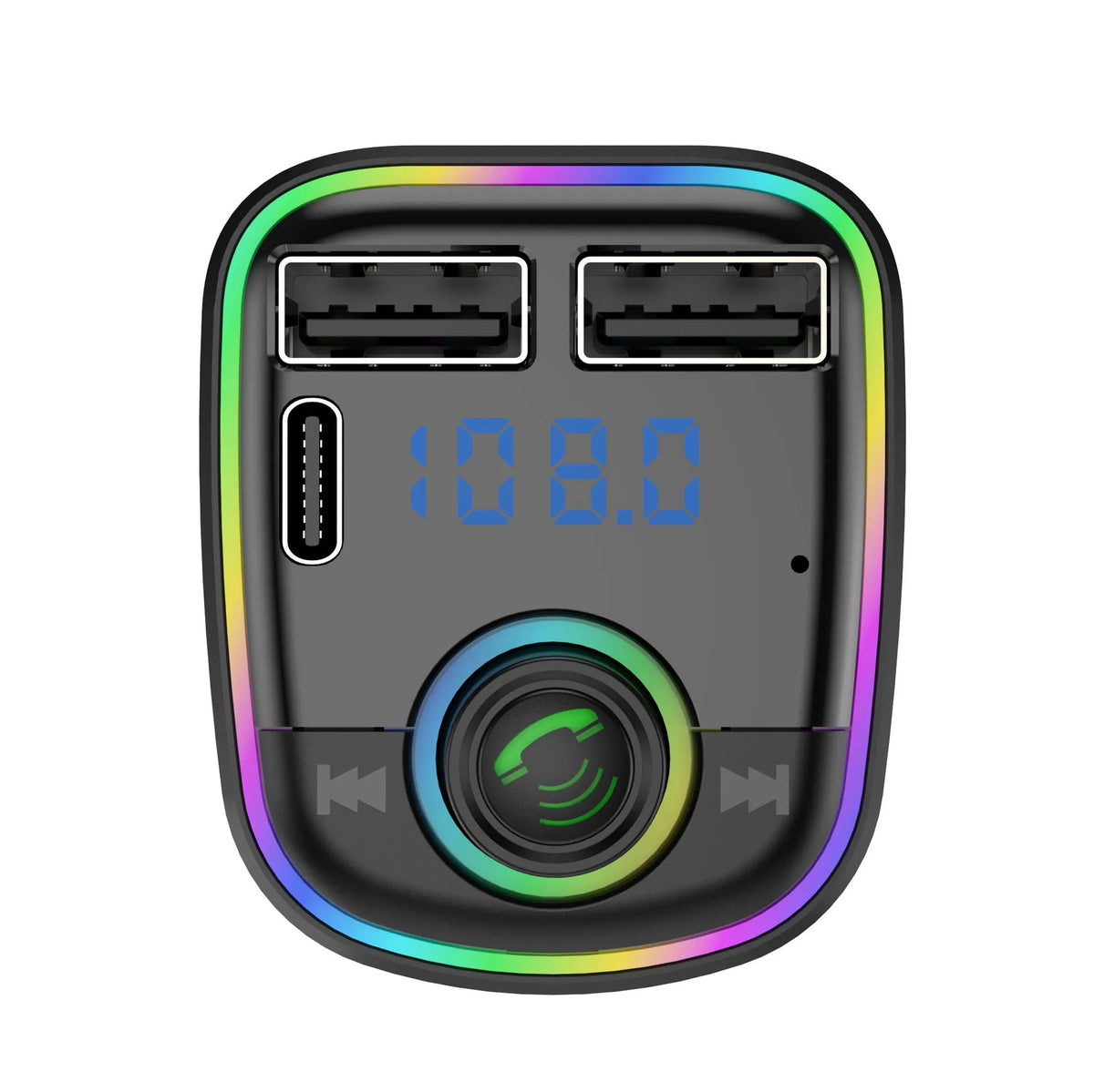 Vehicular Bluetooth MP3 player charger with 1.1 inch display and ABS casing in C2 colour box packaging