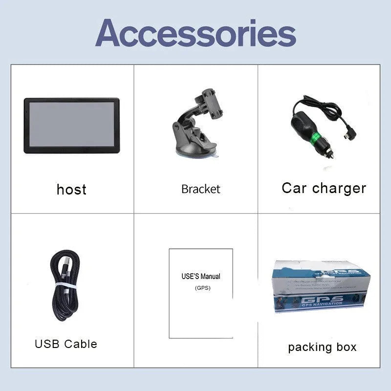 7 inch portable GPS navigation device with touch screen and mounting bracket for vehicle use