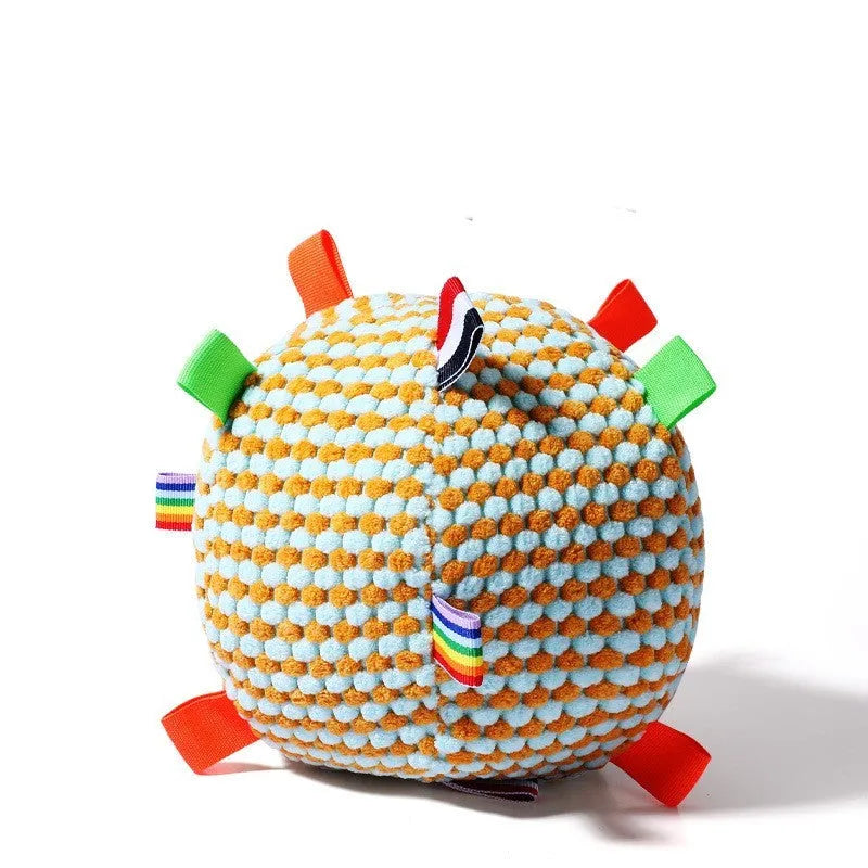 17cm diameter vocal rolling molar dog ball toy in pineapple lattice construction with blue colour option