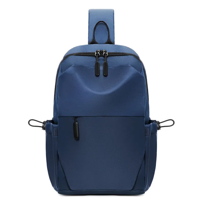 Men's grey waterproof polyester chest bag showing 33cm height dimension