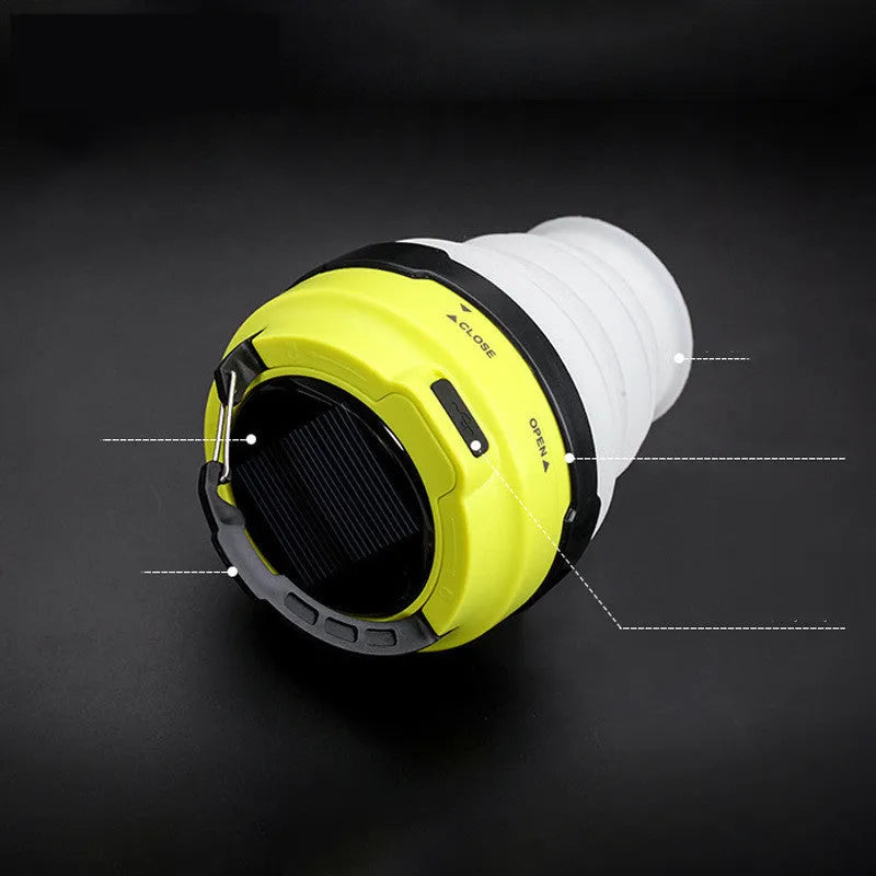 Green solar silicone camping light, 143g, expandable 87-108mm, 150LM, 10m radius, six LED beads