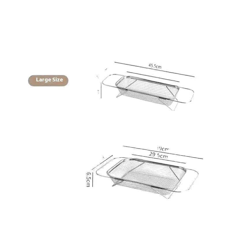 Thickened retractable stainless steel sink rack over a kitchen sink, detachable draining and storage rack, simple style, Extra Large or Large Size