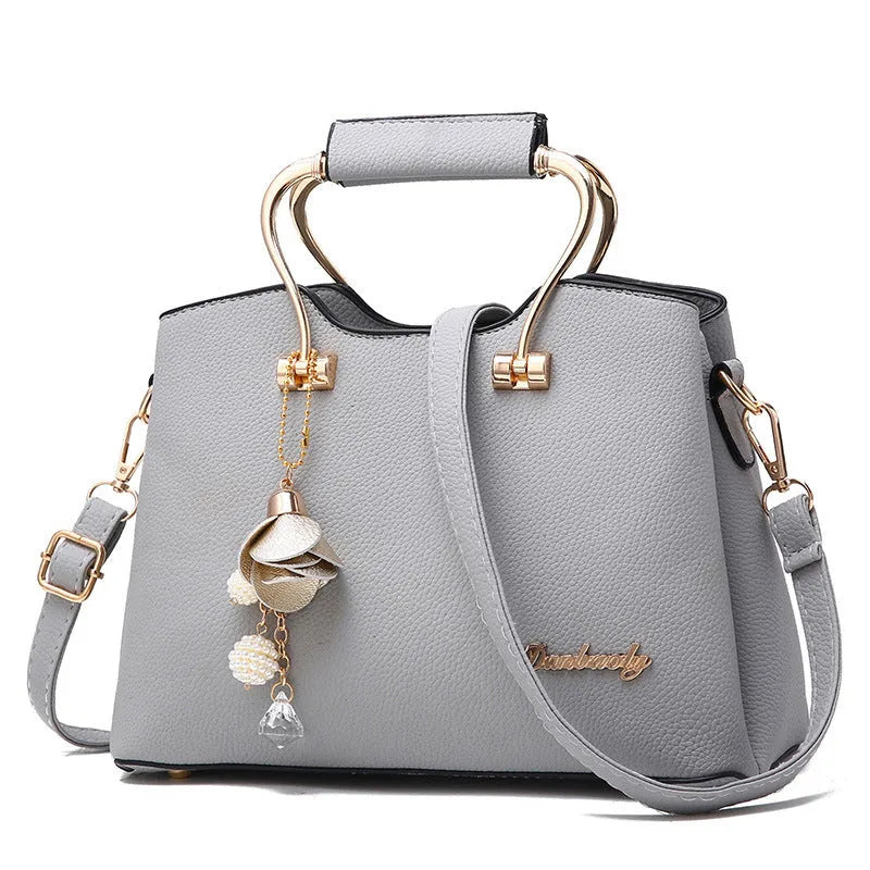 Large capacity women's PU handbag with double joint straps, zip compartments and three-dimensional outer pocket