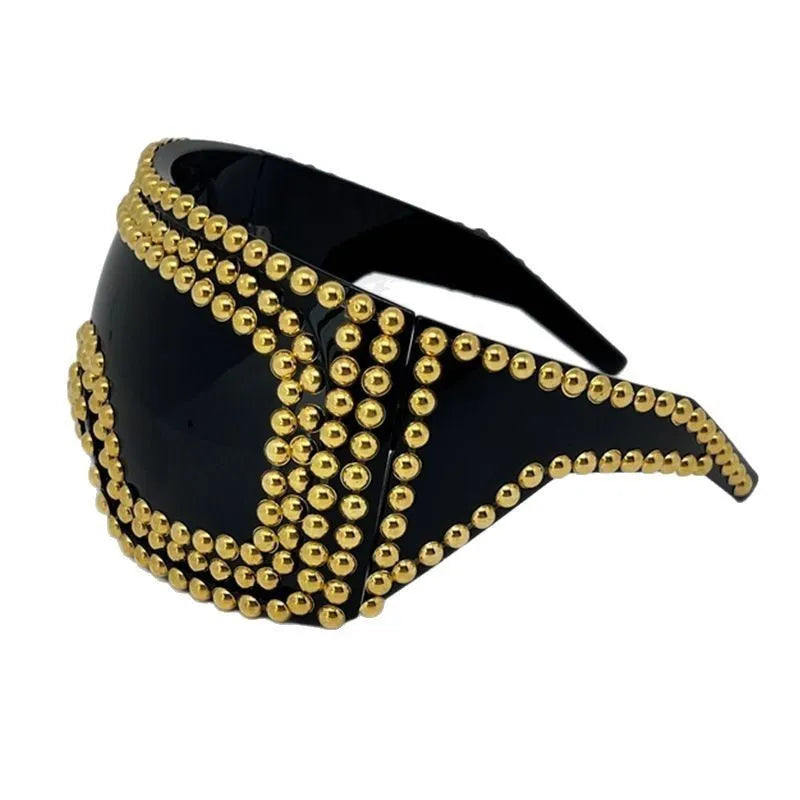 Men's oversized square punk sunglasses with rivet details in silver and gold PC frame