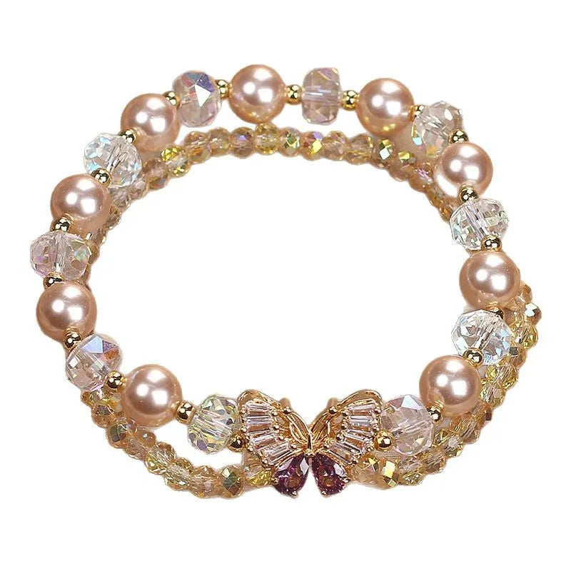 Light yellow artificial crystal butterfly bracelet for women, original design travel gift