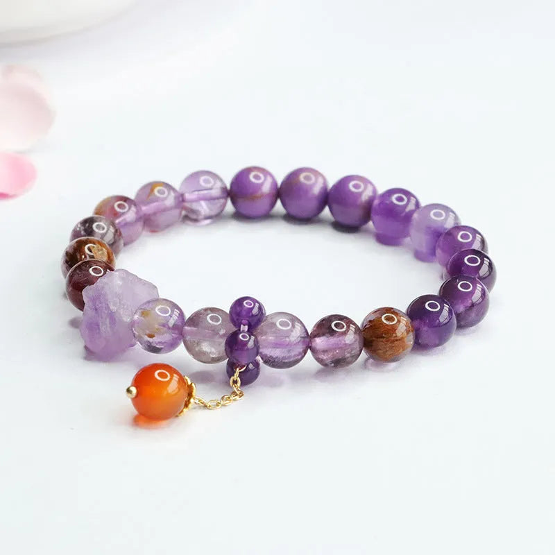 Natural nine purple multi-treasure crystal bracelet with amethyst and red agate beads