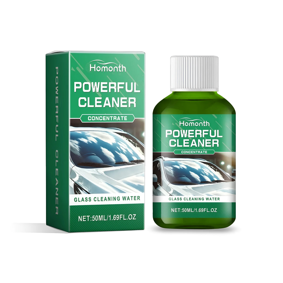 Powerful Cleaner 50ml liquid cleaning agent in a compact 3.7cm x 3.7cm x 7.5cm bottle