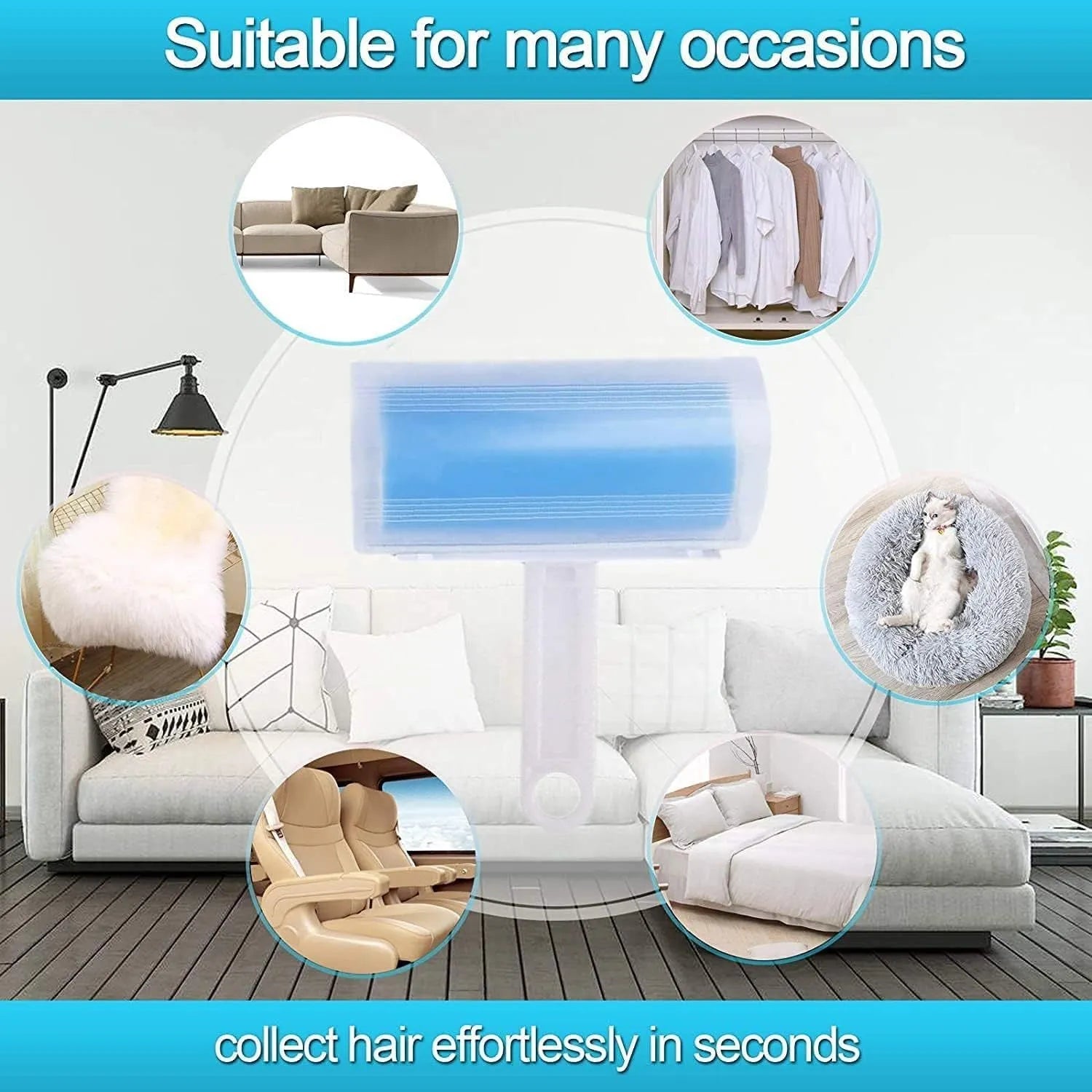 Blue washable reusable lint roller with protective cover for removing pet hair