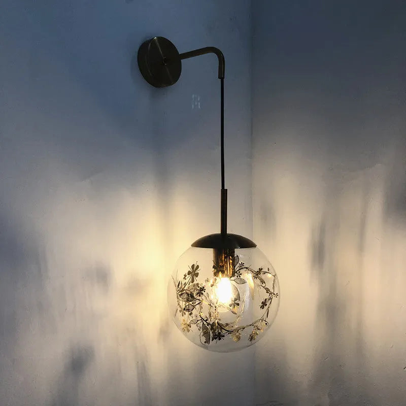 Modern glass wall lamp for bedrooms in golden flower finish with LED lighting