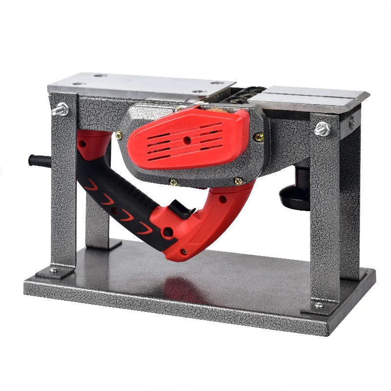 Red household desktop electric push planer tool with aluminium shell for woodworking.