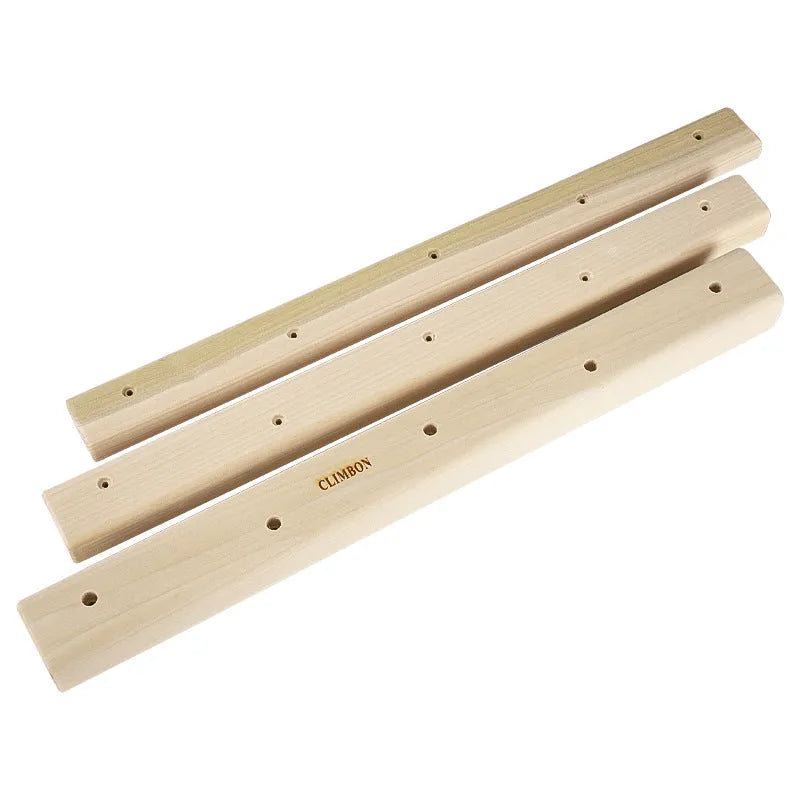 Set of three solid wood fingerboards in 12cm, 40cm, and 50cm lengths for grip strength training