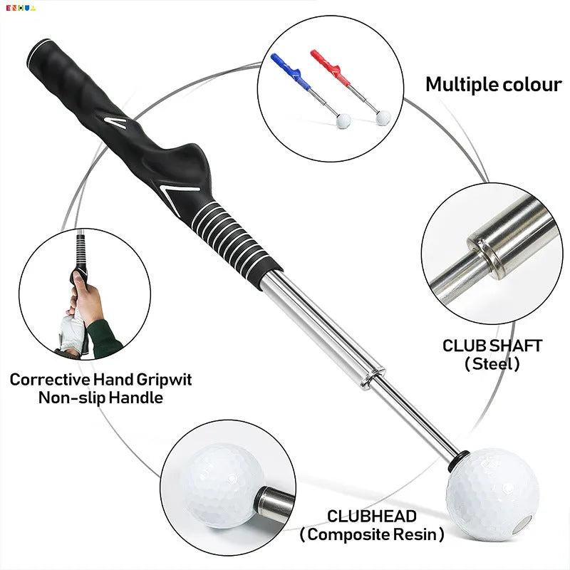 Telescopic golf swing simulator trainer in stainless steel with adjustable extension