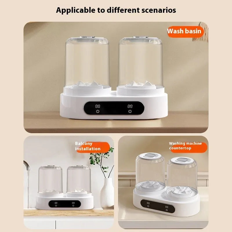 White double bucket USB mini washing machine for underwear and small garments.