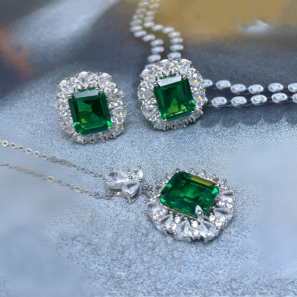 French royal style copper jewellery set with floral pattern, showing earrings, O-ring chain necklace, and ring.